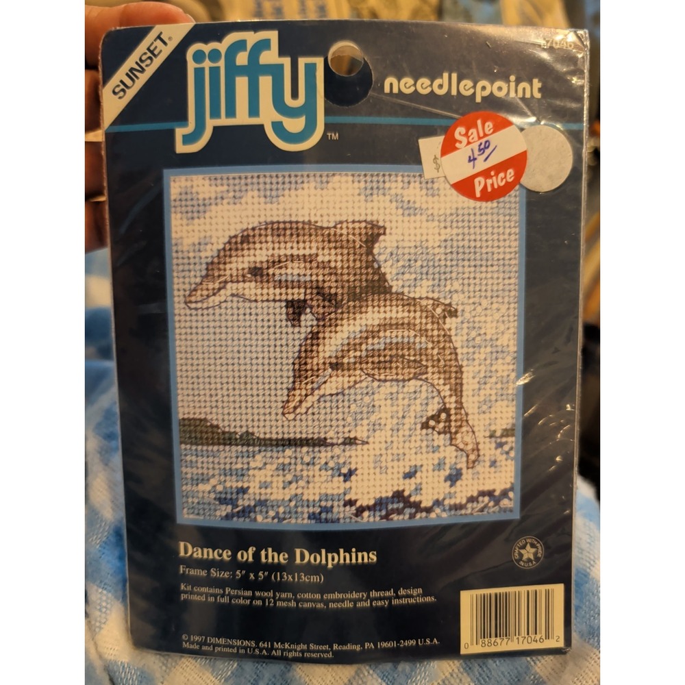 New Vintage needlepoint Kit Dimensions 5x5" Dance Of The Dolphins 17046